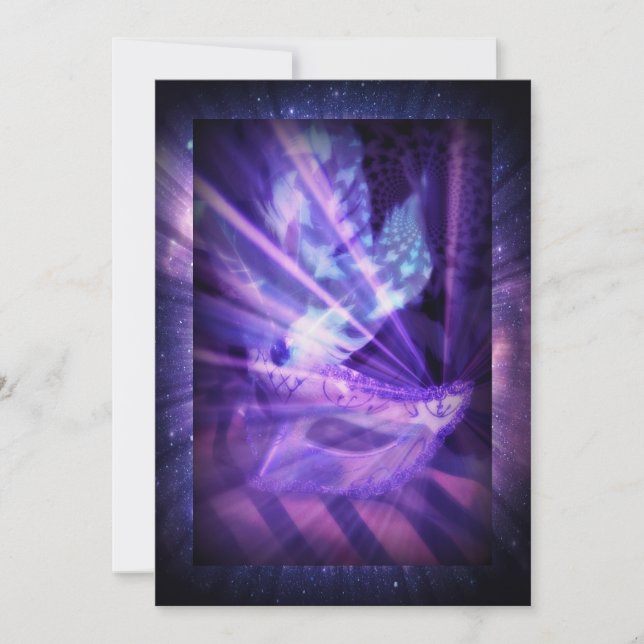 Purple Masquerade Invitation, Elegant Party Invite (Anverso)