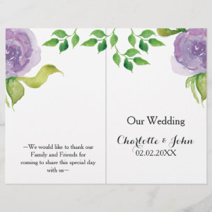 Purple Modern acuarela floral programa de boda
