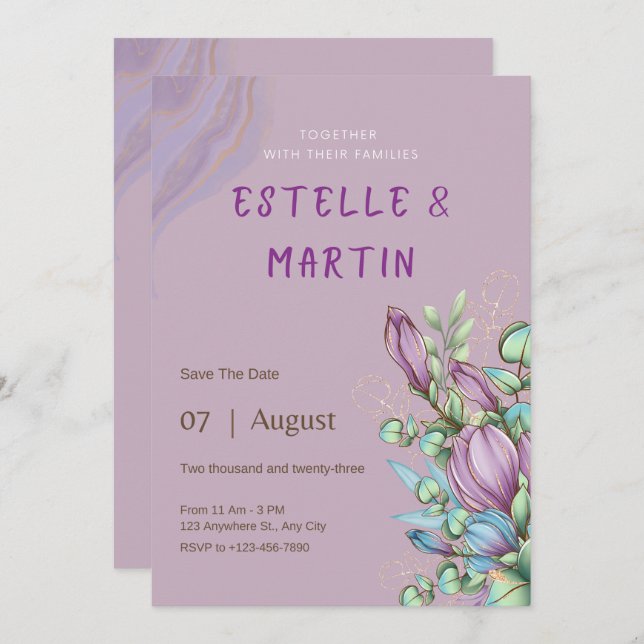Purple Modern Save The Date Card Invitación (Anverso / Reverso)