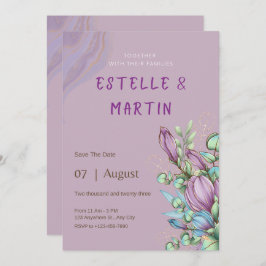 Purple Modern Save The Date Card Invitación
