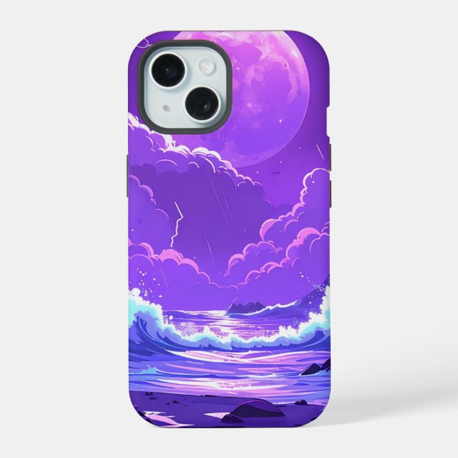 Purple Moon Over the Sea – Dreamy Night Sky iPhone (Reverso )