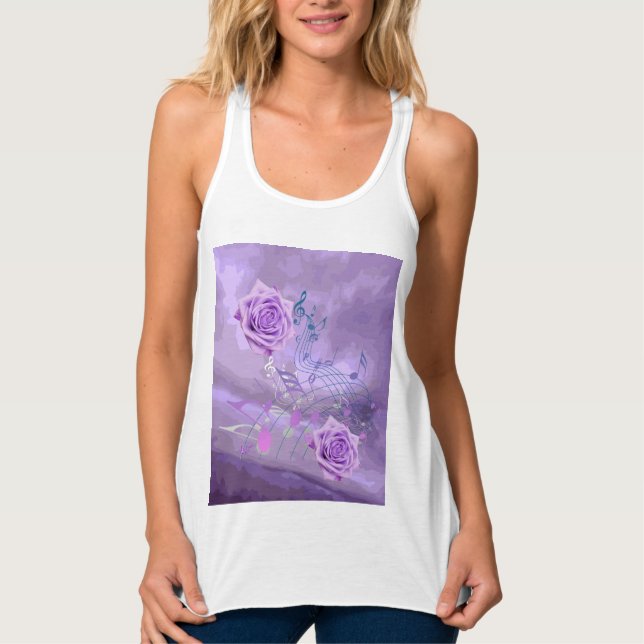 Purple Music Notes y Rosas Racerback Tank Top (Anverso)