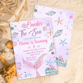 Purple ONEder The Sea Mermaid Birthday Invitación