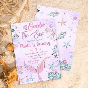 Purple ONEder The Sea Mermaid Birthday Invitación