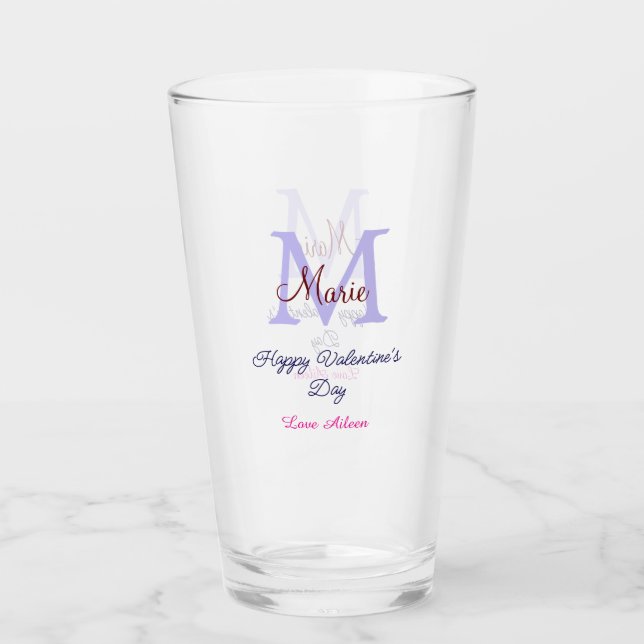 Purple pastel happy Valentine's day pink monogram  (Anverso)