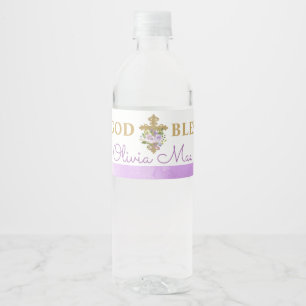 Purple Peonies Bautismo Etiquetas de botella de ag