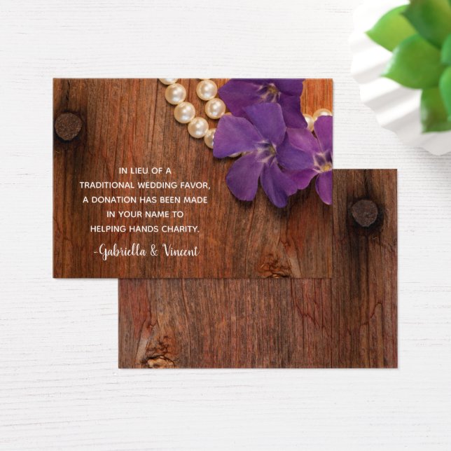 Purple Periwinkle Barn Wood Boda Charity Favor (Escritorio)