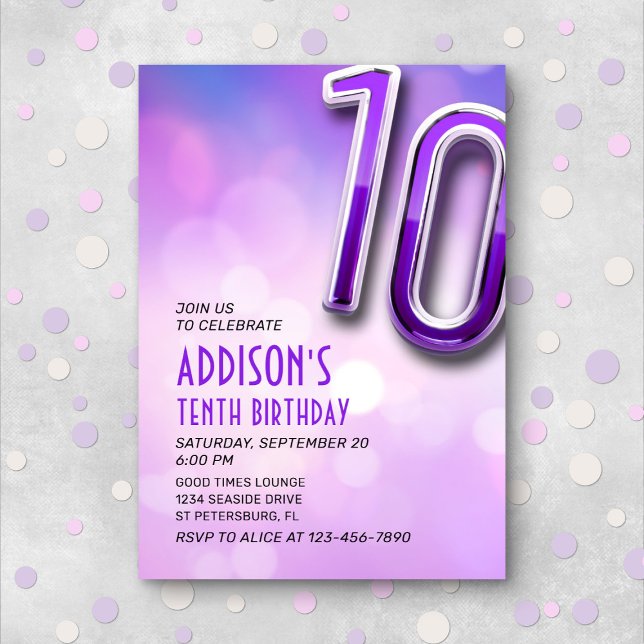Purple Pink Bokeh 10.ª invitación a cumpleaños (Subido por el creador)