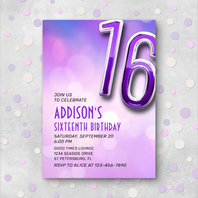 Purple Pink Holo 16.ª invitación de cumpleaños (Subido por el creador)
