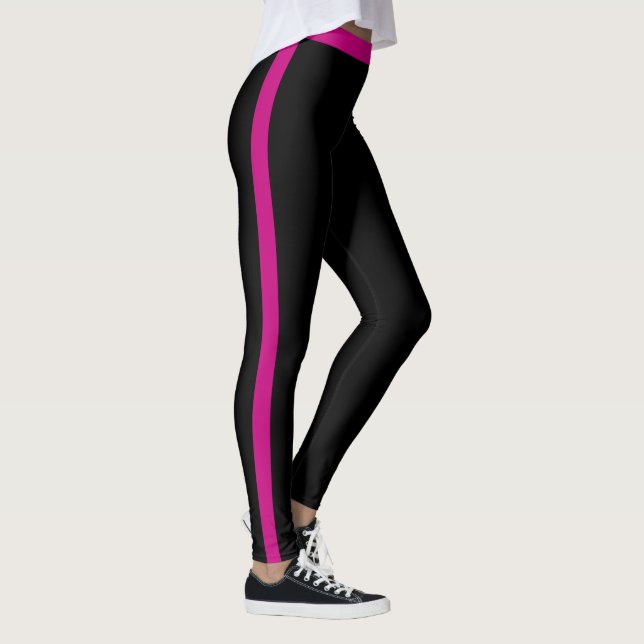 Purple Pink Side Stripe Black Leggings (Derecha)