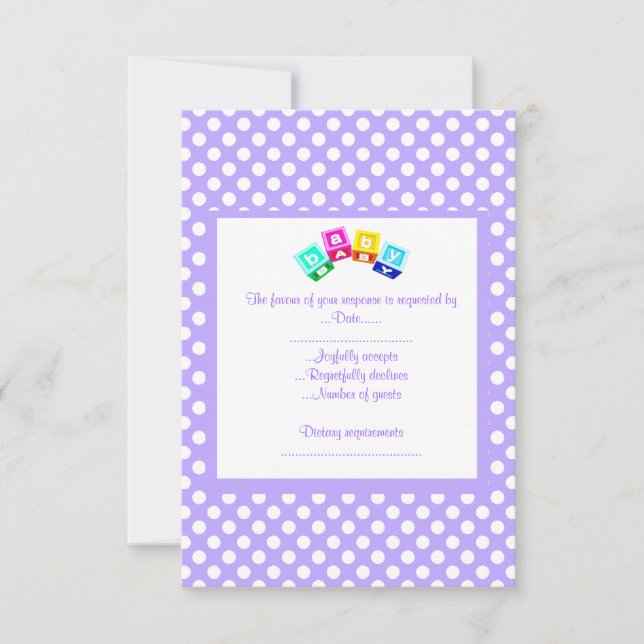 PURPLE POLKA DOT BABY SHOWER RSVP BLOQUES (Anverso)