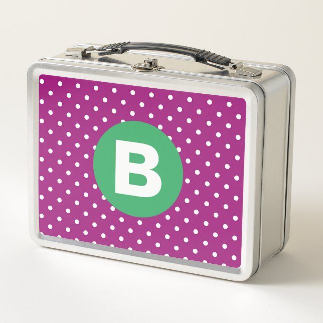 Purple Polka Dot Pattern Green Monogram (Anverso)