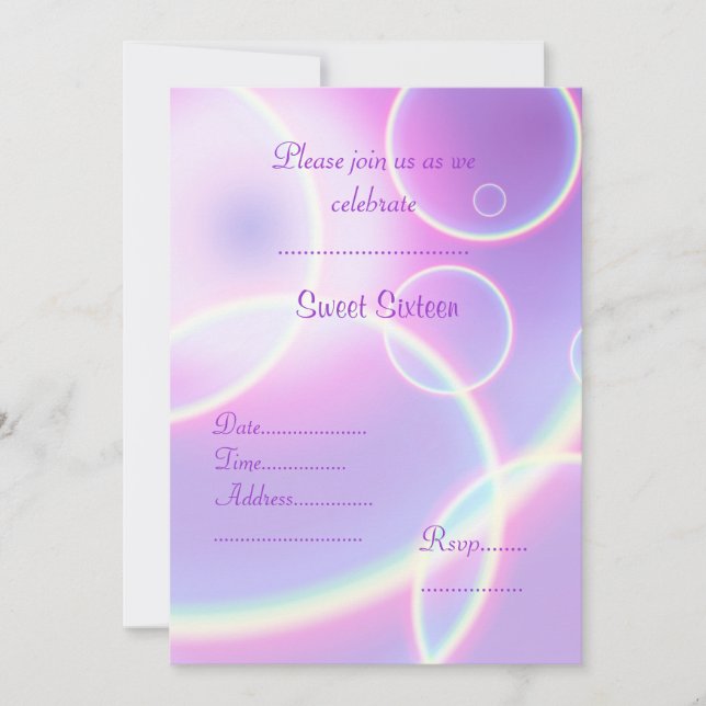PURPLE RAINBOW CÍRCULOS DULCE DIECISÉIS INVITACIÓN (Anverso)