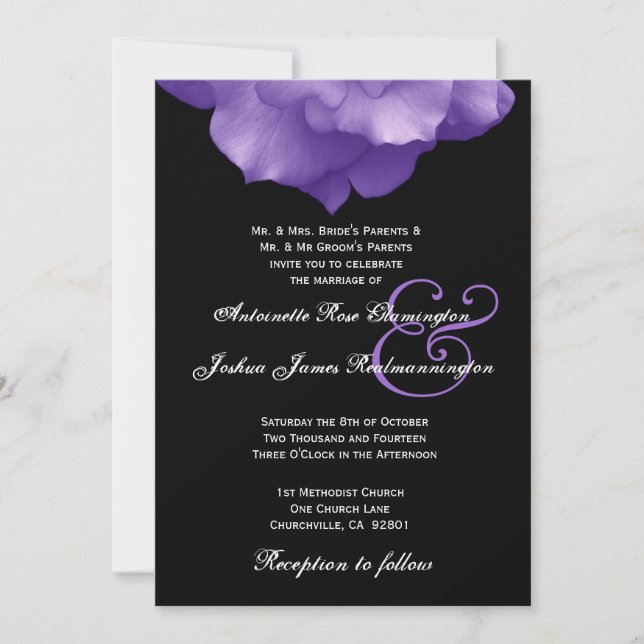 PURPLE Rosa Petals Invitación a la boda F202 (Anverso)
