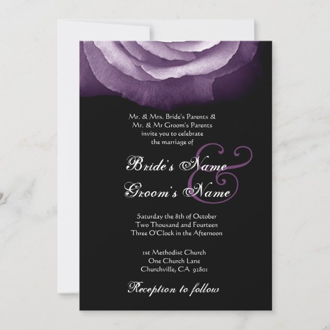 PURPLE Rosa Petals Invitación a matrimonio (Anverso)