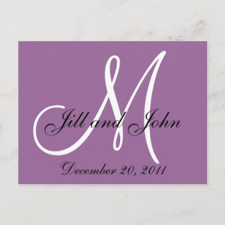 Purple Save the Date Monogram Postales