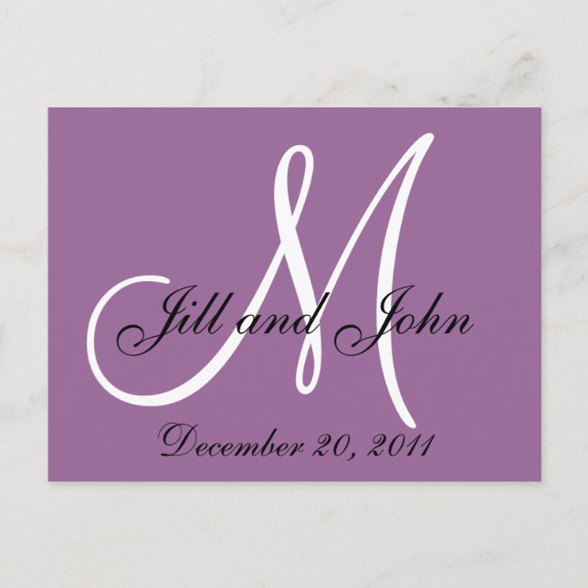Purple Save the Date Monogram Postales (Anverso)