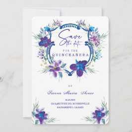 Purple Save the Date Quinceañera Invitación