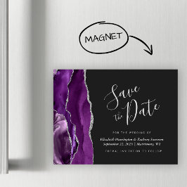 Purple Silver Agate Wedding Save the Date Magnet