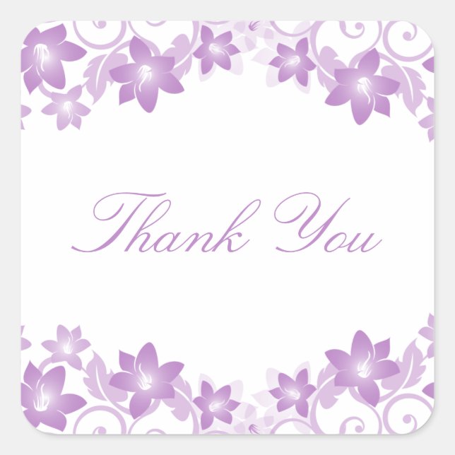 Purple Simple Floral Gracias Pegatinas (Anverso)