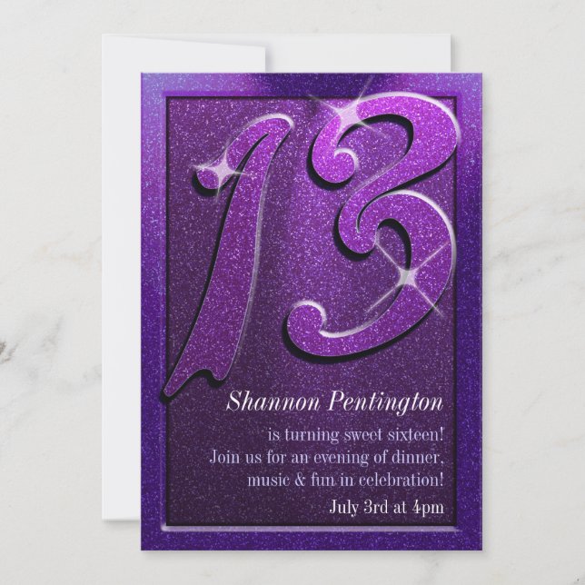 Purple Sparkle invitaciones a fiesta de cumpleaños (Anverso)