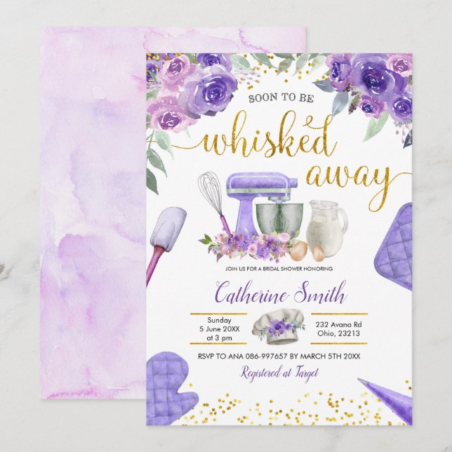 Purple Stock la invitación a la ducha de novia en  (Anverso / Reverso)
