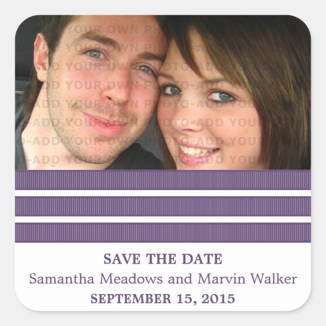 Purple Triple Stripe Save the Date Pegatinas (Anverso)