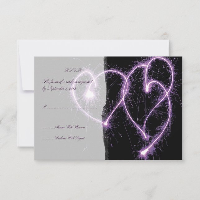 Purple Two Hearts Sparklers Wedding RSVP (Anverso)