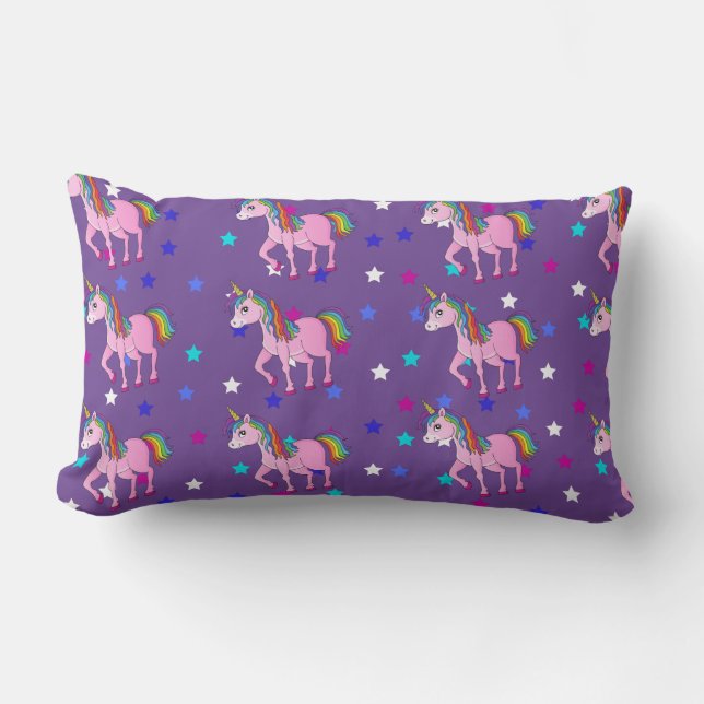 Purple Unicornio y estrella Imprimir almohada lumb (Anverso)