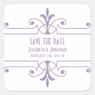 Purple v2 Fancy Ornamental Save the Date Pegatinas