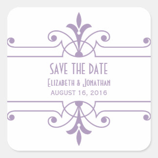Purple v2 Fancy Ornamental Save the Date Pegatinas