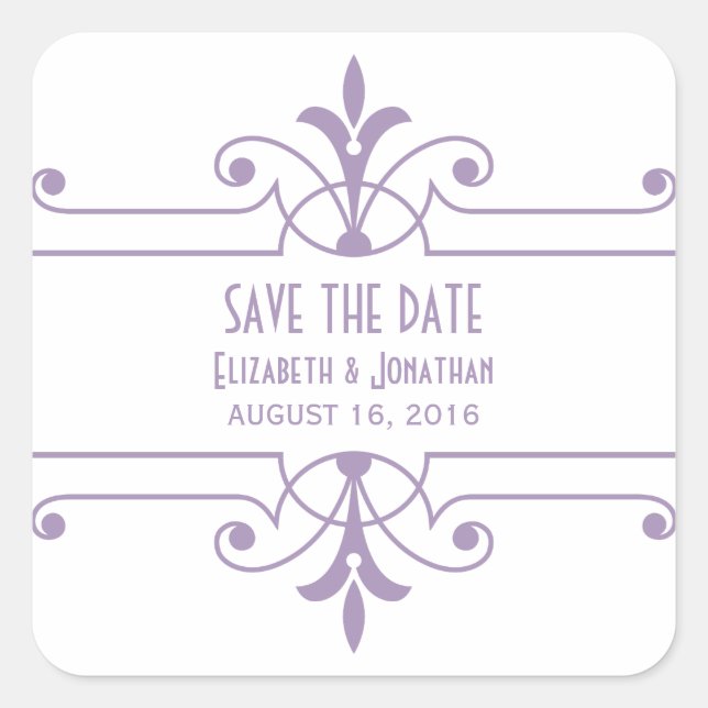 Purple v2 Fancy Ornamental Save the Date Pegatinas (Anverso)