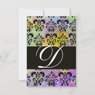 PURPLE VERDE AMARILLO NEGRO DAMASK MONOGRAM RSVP