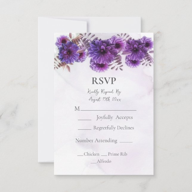 Purple Watercolor Chrysanthemum Wedding  RSVP Card (Anverso)