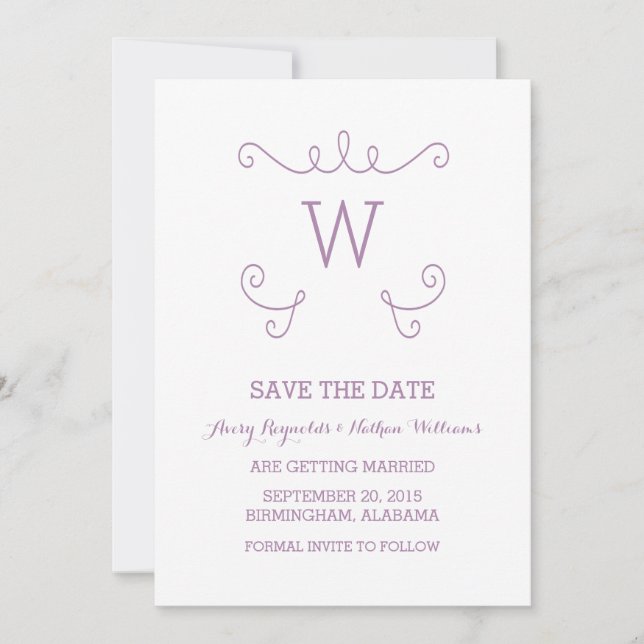 Purple Whimsical Flourish Guardar la invitación de (Anverso)