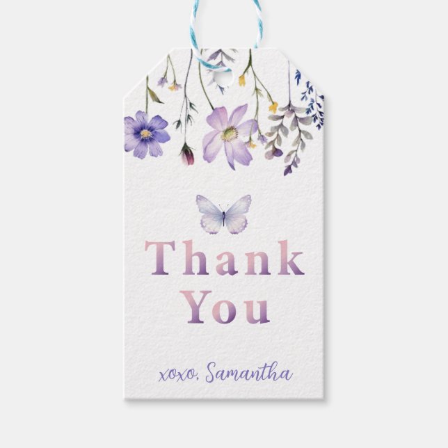 Purple Wildflower Butterfly Birthday Gift Etiqueta (Anverso)