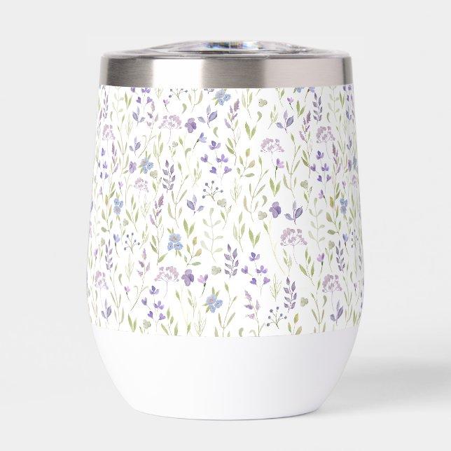 Purple Wildflower Watercolor Thermal Wine Tumbler (Frente)