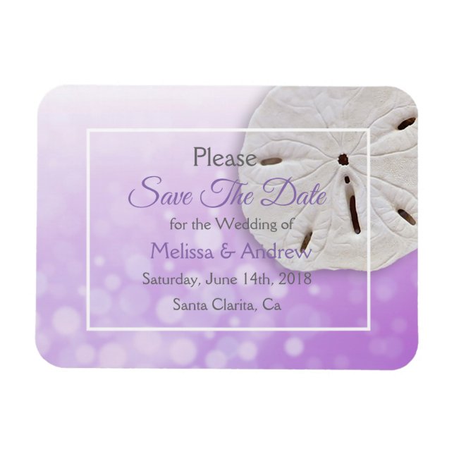 Purplel Sand Dollar Wedding Salven la fecha imán (Horizontal)