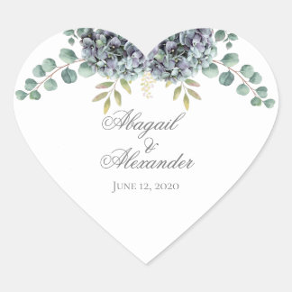 Purplish Hydrangeas Eucalyptus Heart Pegatina