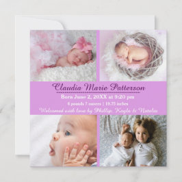 Púrpura 4 fotos - Anuncio de nacimiento