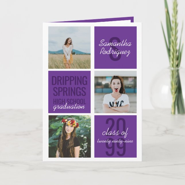 Púrpura 4-Photo Fun Boxes Graduación Invitación (Anverso)