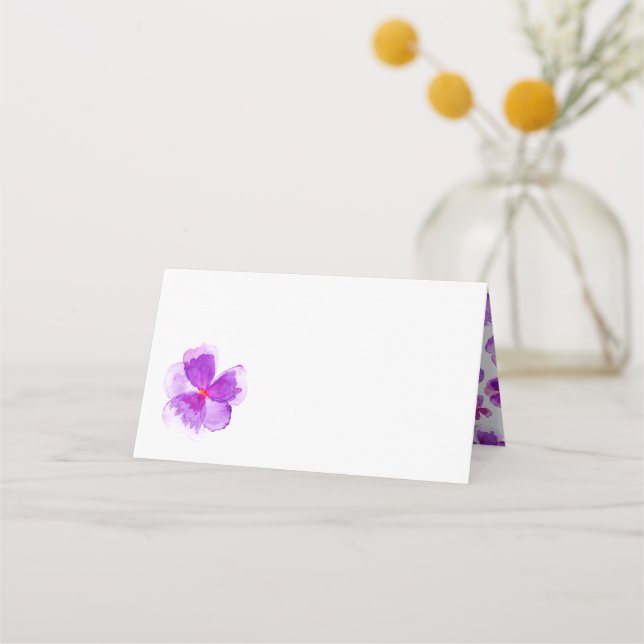Púrpura acuarela floral boda tarjetas de lugar (Anverso)