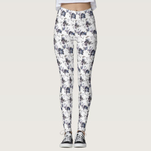 Púrpura acuarela floral Leggings femeninas