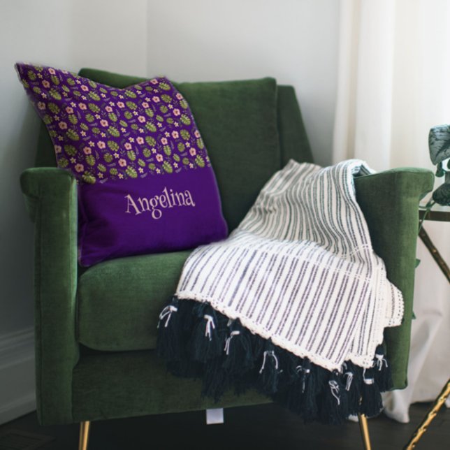 Púrpura acuarela patrón floral almohada de lanzami (Subido por el creador)