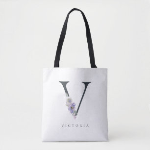 Púrpura acuarela V Monograma Bolsa de Toque Floral