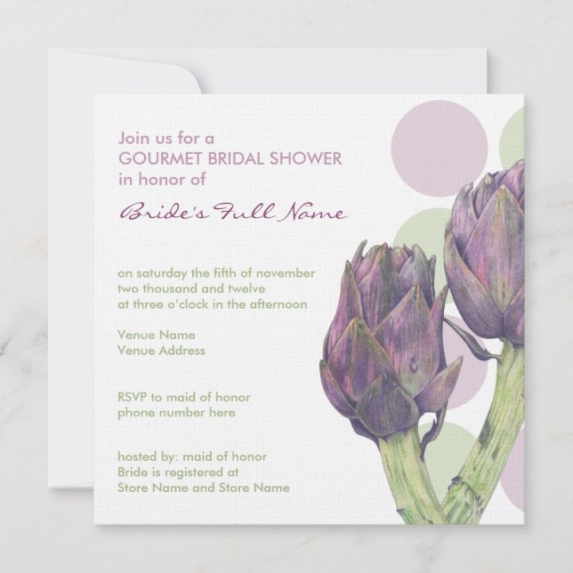 Púrpura artichoa paja Bridal Shower Invitación (Anverso)
