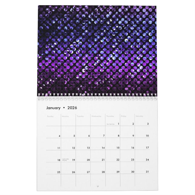 Púrpura Bling cristalino Strass del calendario (Jan 2026)