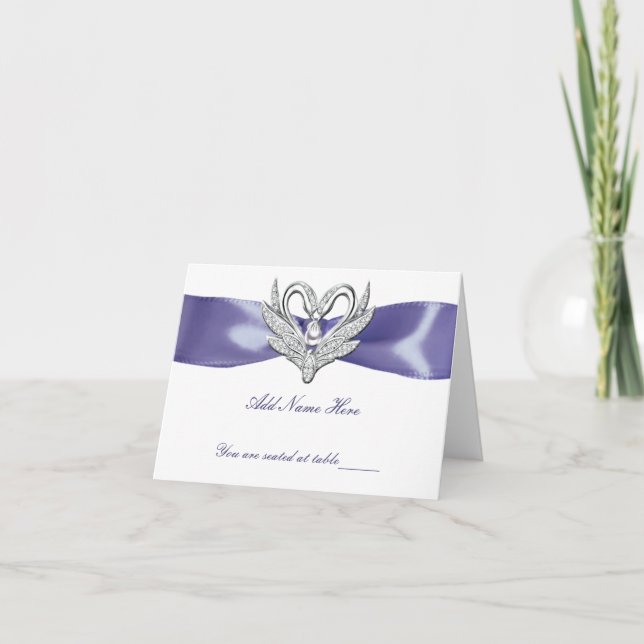 Púrpura Blue Silver Swans Table Place Card (Anverso)