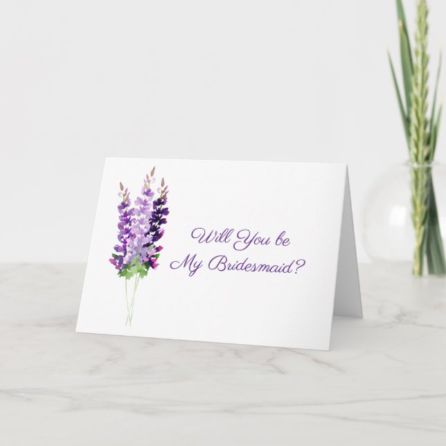 Púrpura Boda acuarela Lavender tarjeta de dama de  (Anverso)