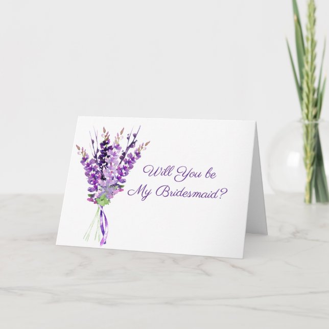 Púrpura Boda acuarela Lavender tarjeta de dama de  (Anverso)